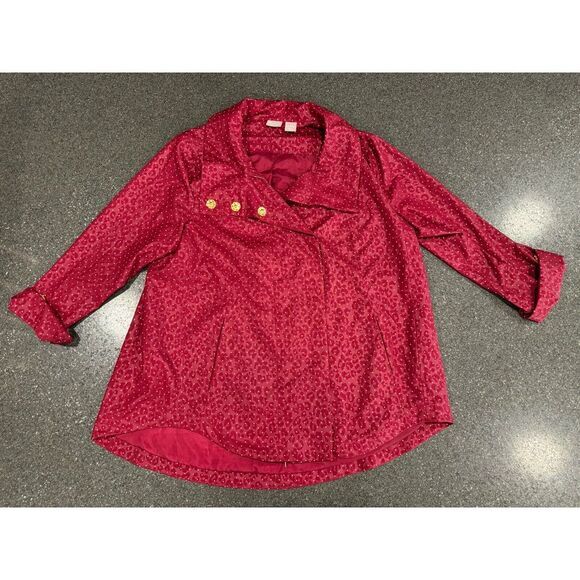 Chicos ZenergyBurgundy Polka For Cheetah Print Button Zip Jacket Size 2 - Picture 1 of 5